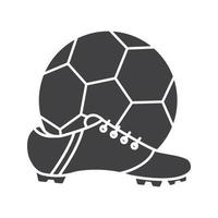 chuteira de futebol e ícone de glifo de bola. símbolo da silhueta. espaço negativo. ilustração isolada do vetor