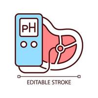 ícone de cor rgb de medição de ph de alimentos. quantidade de acidez e alcalinidade dos produtos. valor do ph nutricional. teste de alimentos com medidor de ph. ilustração isolada do vetor. desenho de linha preenchido simples. curso editável vetor