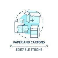 ícone de conceito azul de papel e caixas. gestão de resíduos ilustração de linha fina ideia abstrata. reciclagem e reutilização de resíduos de papel e papelão. desenho de cor de contorno isolado vetor. curso editável vetor