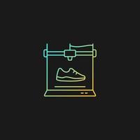 Ícone de vetor gradiente de sapatos impressos em 3D para o tema escuro. fabricação de calçados leves. novo processo de fabricação. símbolo de cor de linha fina. pictograma de estilo moderno. desenho de contorno isolado de vetor