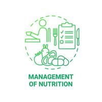 gestão do ícone do conceito gradiente verde de nutrição. ilustração de linha fina de ideia abstrata de plano de dieta de reabilitação. reabilitação pulmonar. cuidados de saúde. desenho de cor de contorno isolado de vetor