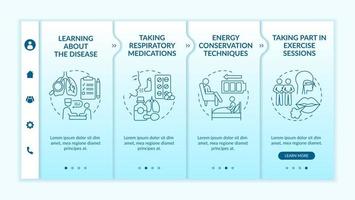 modelo de vetor de integração de programa de reabilitação pulmonar. site móvel responsivo com ícones. passo a passo da página da web telas de 4 etapas. conceito de cor do plano de tratamento com ilustrações lineares