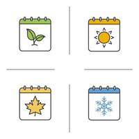 conjunto de ícones de cores de calendário de estações. primavera, verão, outono, inverno. quatro estações. ilustrações vetoriais isoladas vetor