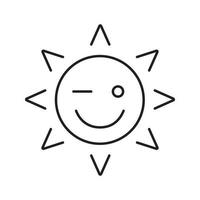 piscando o ícone linear do sorriso do sol. ilustração de linha fina de bom humor. emotcion. símbolo de contorno de rosto de sol feliz e engraçado. desenho de contorno isolado de vetor