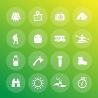 ícones do vetor caminhadas, acampamentos e aventuras ao ar livre
