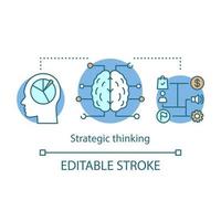 ícone do conceito de pensamento estratégico. ilustração de linha fina de ideia de mapeamento mental. inteligência. pessoa inteligente. planejamento de força de trabalho. desenho de contorno isolado do vetor. curso editável vetor