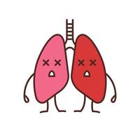 ícone de cor de emoji de pulmões humanos mortos. doenças respiratórias, problemas. tuberculose, câncer. sistema pulmonar insalubre. ilustração vetorial isolada vetor