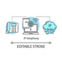 ícone do conceito de telefonia IP. ilustração de linha fina de ideia de comunicação de telefone. chat de vídeo na Internet. software de computador. sistema crm. desenho de contorno isolado do vetor. curso editável vetor