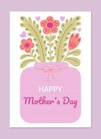 feliz mãe dia cumprimento cartão com flores dentro uma vaso dentro plano estilo vetor