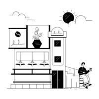 espresso cafeteria linear ilustrações vetor