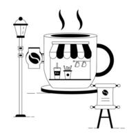 espresso cafeteria linear ilustrações vetor