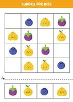 educacional sudoku jogos com fofa desenho animado frutas. vetor