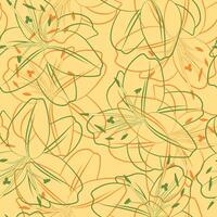 floral desatado padronizar com lilly. botânico Castanho tecido impressão modelo. vetor ilustração com lírio flores esboço linear esboço.