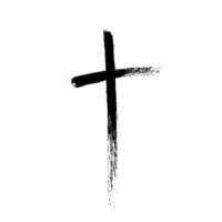 grunge cristão Igreja Cruz. mão desenhado católico Cruz. esboço Preto religioso crucifixo símbolo. vetor ilustração isolado em branco fundo
