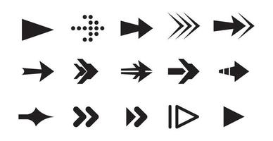 ícones de setas do vetor preto, conjunto de ícones de seta, conjunto de ícones de símbolo de seta preto.