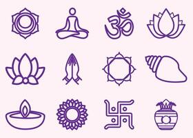 hindu religioso linha ícone conjunto vetor