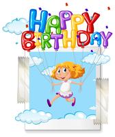 Menina com balão de feliz aniversário na photoframe vetor