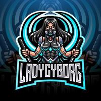 design do logotipo da mascote lady cyborg esport vetor