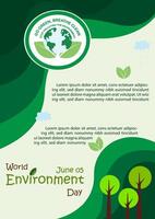 Projeto e conceito poster campanha do mundo meio Ambiente dia com slogan redação, exemplo Texto:% s dentro plano estilo e vetor Projeto.