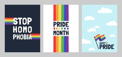 vetor conjunto do cumprimento cartões para orgulho mês. lgbtq ilustração. cumprimento cartão, poster, bandeira.