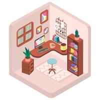 quarto de adolescente isométrico de vetor. interior do apartamento com móveis e utensílios domésticos. todos os objetos isolados vetor