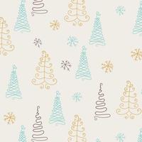 mão desenhada padrão de Natal com pinheiros e flocos de neve. ano Novo. ilustração do doodle vetor