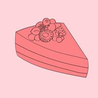 uma desenhado à mão ilustração do uma Rosa bolo coberto com fresco vermelho cerejas, exibindo intrincado detalhes e vibrante cores. a bolo é decorado elegantemente e parece delicioso vetor