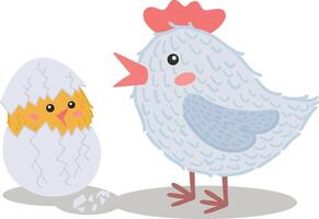 vetor ilustração do uma frango com uma frango chocado a partir de a ovo. uma vívido ilustração do Páscoa. a ilustração para mãe dia. uma Estilo retrô cenário para uma feliz Páscoa. estoque ilustração