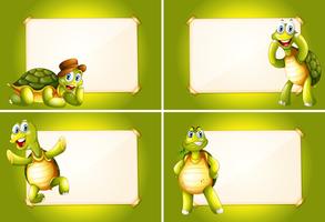 Quatro quadros com tartarugas verdes vetor