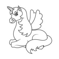 unicórnio fofo com asas. cavalo mágico de fadas. página do livro para colorir para crianças. estilo de desenho animado. ilustração vetorial isolada no fundo branco. vetor