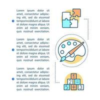 modelo de vetor de página de artigo de atividades de crianças indoor. jogos educativos. folheto, revista, elemento de design de livreto com ícones lineares e caixas de texto. design de impressão. ilustrações de conceito com espaço de texto