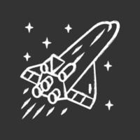 ícone de giz de nave espacial. nave espacial voadora. veículo aeroespacial. nave espacial interestelar. míssil, aeronave. voo espacial humano. exploração espacial. ilustração vetorial isolado quadro-negro