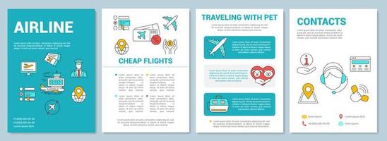 layout de modelo de folheto de serviços de companhias aéreas. viajando com animais de estimação. folheto, livreto, design de impressão de folheto com ilustrações lineares. layouts de página de vetor para revistas, relatórios anuais, pôsteres de publicidade