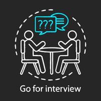 ir para o ícone de giz do conceito de entrevista. ideia de entrevista de emprego. headhunting. contratação de pessoal. emprego, recrutamento. ilustração vetorial isolada no quadro-negro vetor