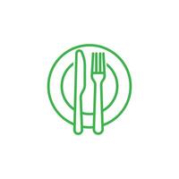 verde prato e faca com uma garfo linha arte ícone isolado em branco fundo vetor
