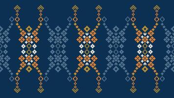 tradicional étnico motivos ikat geométrico tecido padronizar Cruz ponto.ikat bordado étnico oriental pixel marinha azul fundo. resumo,vetor,ilustração. textura, lenço, decoração, papel de parede. vetor