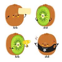 engraçado kiwi fruta personagens agrupar definir. vetor mão desenhado rabisco estilo desenho animado personagem ilustração ícone Projeto. fofa kiwi fruta mascote personagem coleção