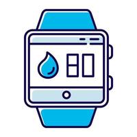 ícone de cor de função de smartwatch de rastreamento de equilíbrio de água. capacidade de pulseira de fitness e serviço de bem-estar. lembretes de hidratação e medições. dispositivo resistente à água. ilustração vetorial isolada vetor