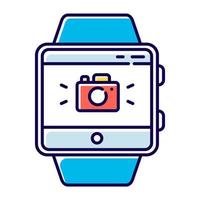 ícone de cor de função de pulseira de fitness de câmera. capacidade de smartwatch. recursos modernos de captura remota. sincronização com a câmera do smartphone para tirar fotos. ilustração vetorial isolada vetor