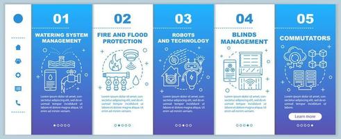 modelo de vetor de páginas da web móvel de integração de casa inteligente. sistema de controle doméstico. ideia de interface de site de smartphone responsivo com ilustrações lineares. telas de passo a passo da página da web. conceito de cor