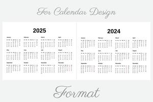 calendário 2025, calendário 2024 semana começar domingo corporativo Projeto planejador calendário formato modelo vetor