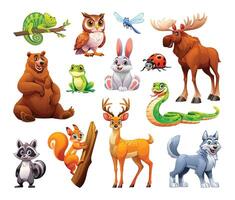 floresta animais definir. vetor desenho animado ilustração