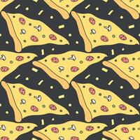 padrão de pizza sem costura. fundo de pizza preto e branco. ilustração vetorial de doodle pizza. padrão de vetor de fast-food