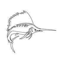 Sailfish atlântico ou istiophorus albicans pulando desenho de linha contínua vetor