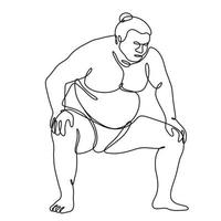 lutador de sumô ou rikishi lutando posição vista lateral desenho de linha contínua vetor