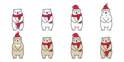 Urso vetor Natal ícone polar Urso santa claus chapéu cachecol ícone logotipo desenho animado personagem rabisco ilustração Projeto