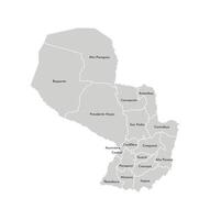 vetor isolado ilustração do simplificado administrativo mapa do Paraguai. fronteiras e nomes do a departamentos, regiões. cinzento silhuetas. branco esboço