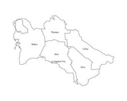 vetor isolado ilustração do simplificado administrativo mapa do turcomenistão. fronteiras e nomes do a distritos, regiões. Preto linha silhuetas.