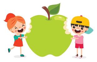 ilustração do criança com maçã vetor