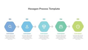 hexágono processo infográfico modelo Projeto com 5 passos e ícones. vetor